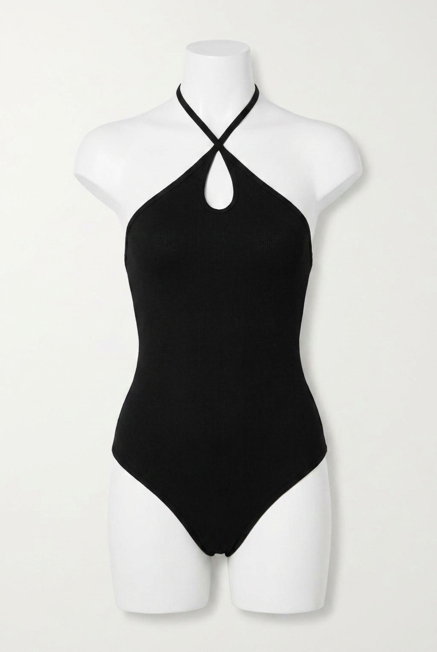 NEW ENZA COSTA stretch silk knit keyhole halter bodysuit in black